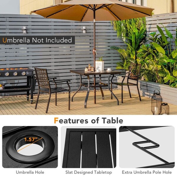 3 pieces Patio Dining Set Stackable Chairs Armrest Table with Umbrella Hole - 37'' x 37'' x 29'' (L x W x H) - Overstock - 36301986