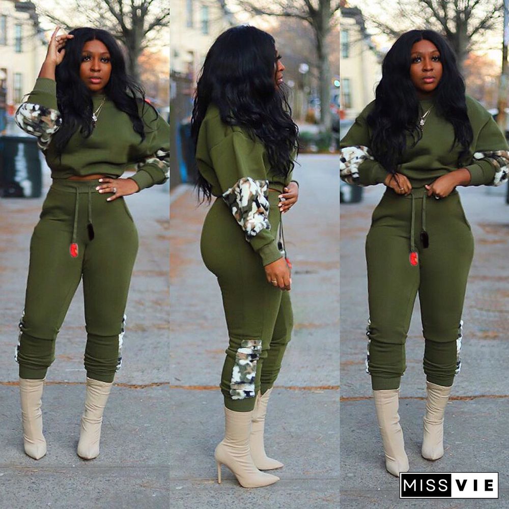 Casual Print Mosaic Long Sleeve Sweatpants Two-piece Set