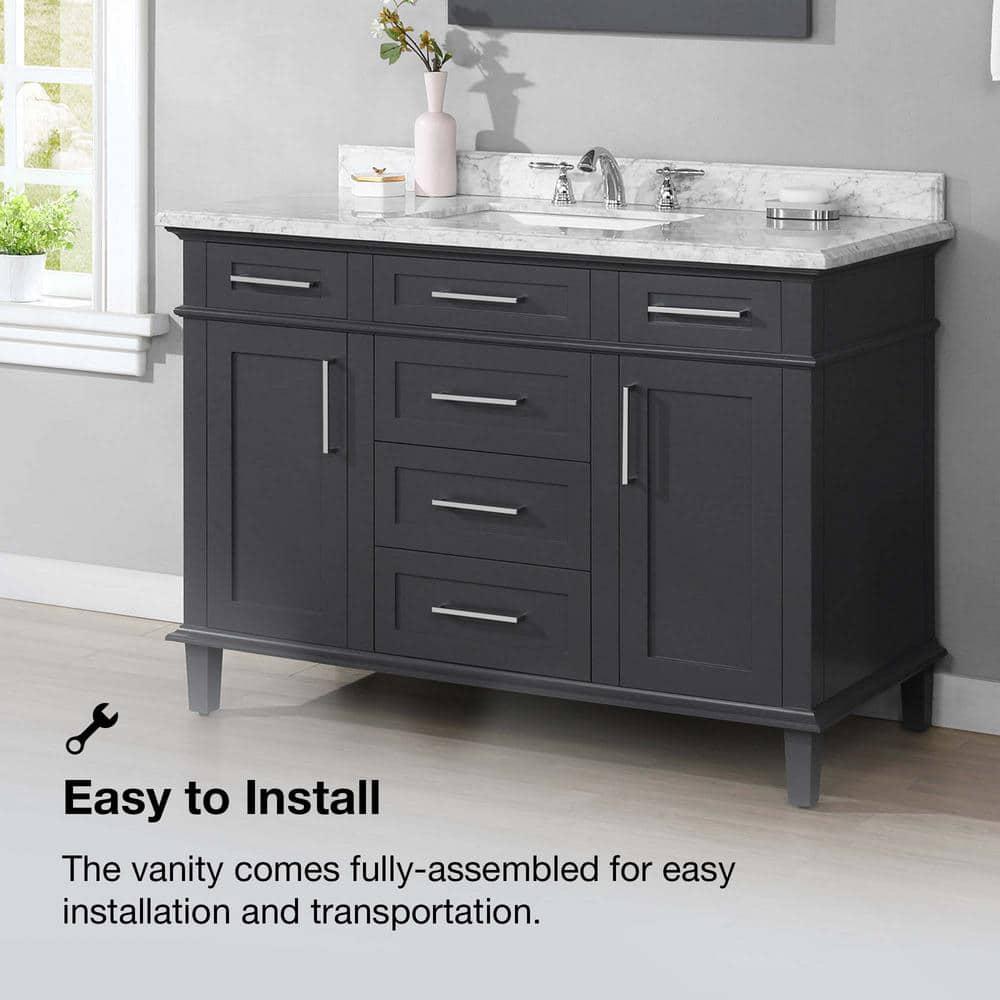 Home Decorators Collection Sonoma 48 in W x 221 in D x 343 in H Freestanding Bath Vanity in Dark Charcoal with Carrara Marble Marble Top