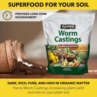Harris 9 Gal. Expanding Coco Coir Pith (4 Brick pack)  4 Qt. Worm Castings Premium Soil Conditioner COCO4-WORM