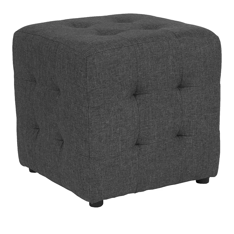 Emma and Oliver Grid Tufted Upholstered Cube Ottoman Pouf in Black Fabric