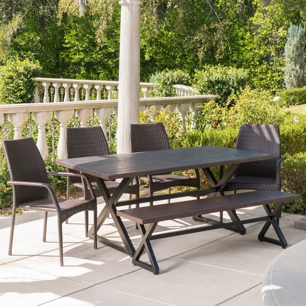 Cassara Outdoor 6piece Rectangle Aluminum Wicker Dining Set by Christopher Knight Home