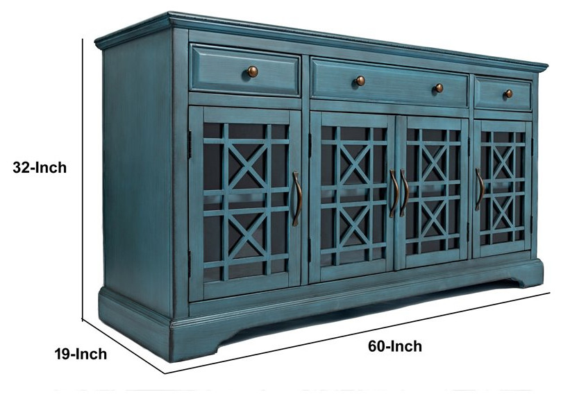 Koi 60 Inch Wood TV Media Entertainment Center  Crossed Design  Antique Blue   Transitional   Entertainment Centers And Tv Stands   by Homesquare  Houzz