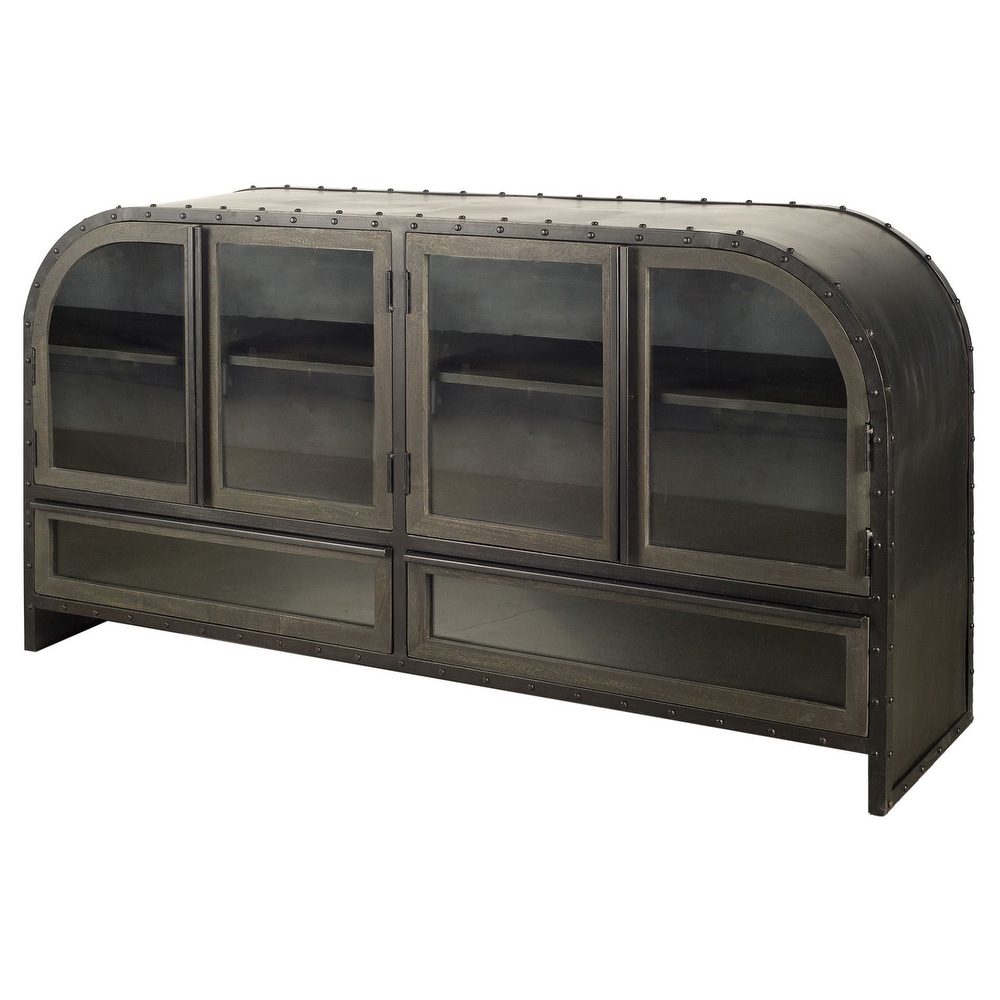 Gehry I Dark Brown Solid Wood w/Dark Grey Iron Frame   Glass Doors / Drawers Sideboard   62.3\