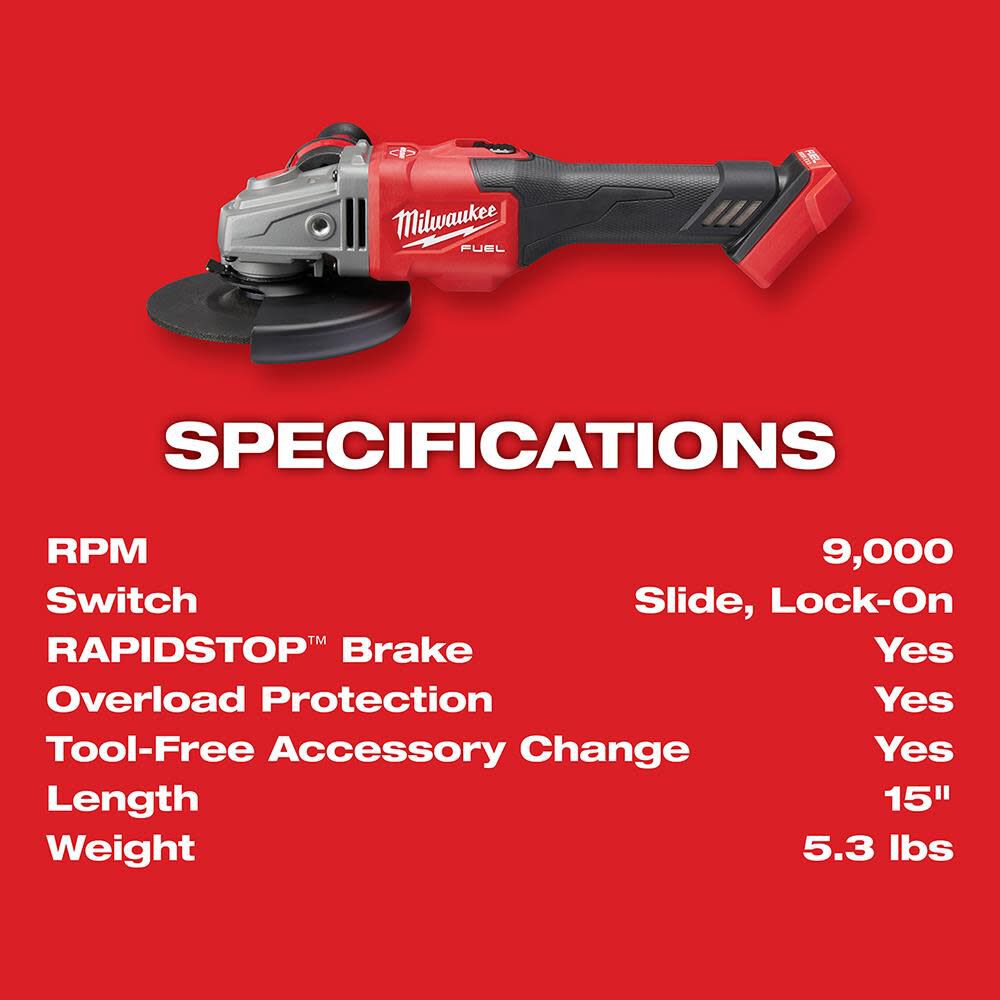 Milwaukee M18 FUEL 4-1/2 in.-6 in. Lock-On Braking Grinder with Slide Switch Kit 2981-21 from Milwaukee