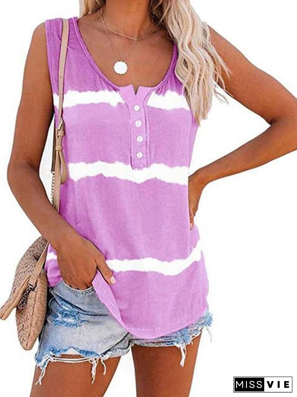 Tie-dye Print Button Tank Top