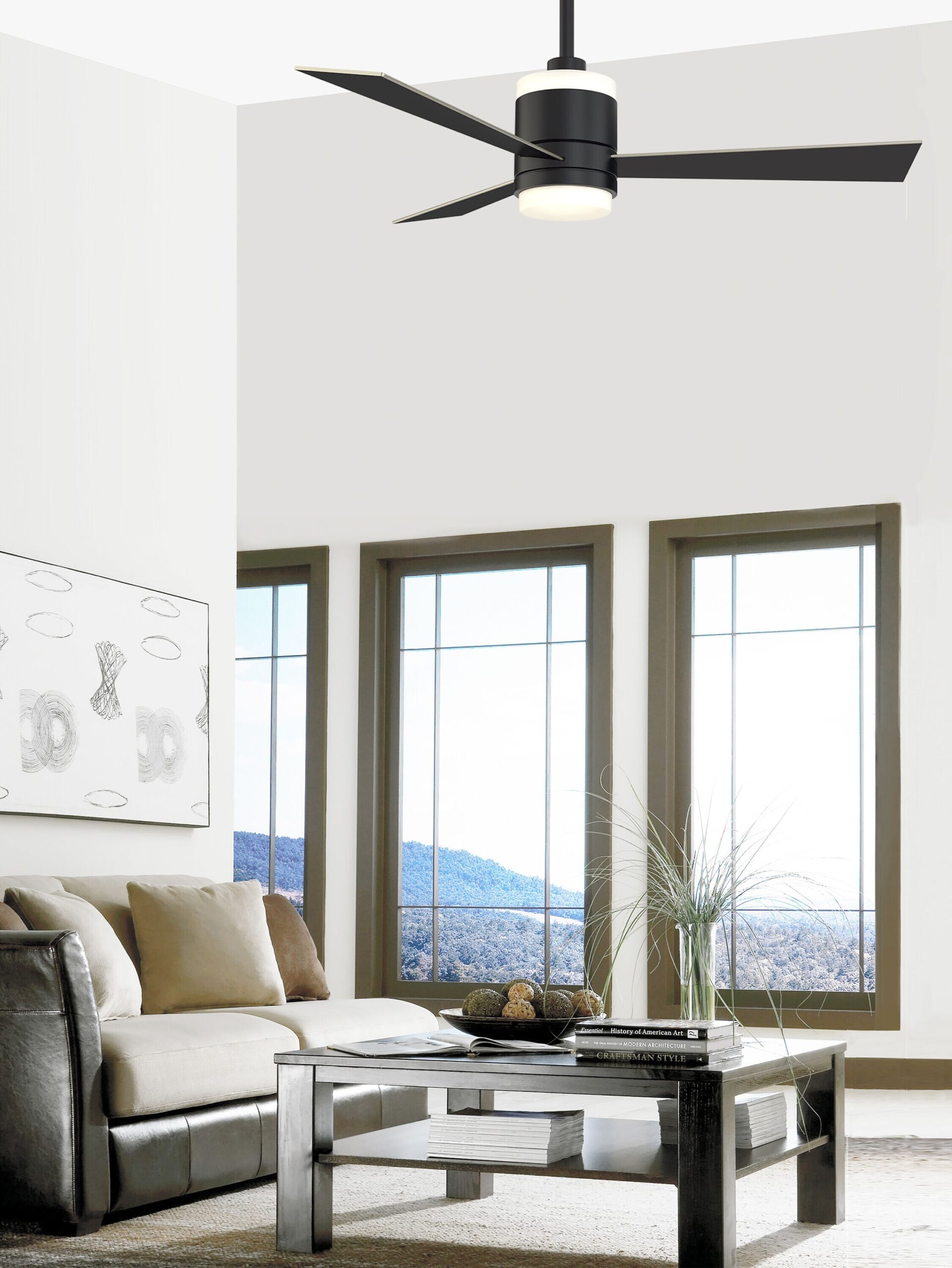 Fanimation Studio Collection Upright 48-in Black LED Indoor Ceiling Fan with Light Remote (3-Blade)