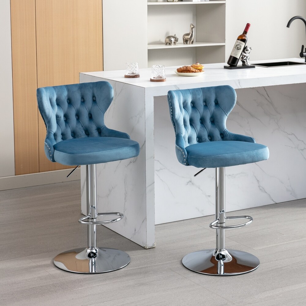 Modern Upholstered Chrome base Bar Stools Swivel Barstools Adjusatble Seat Height