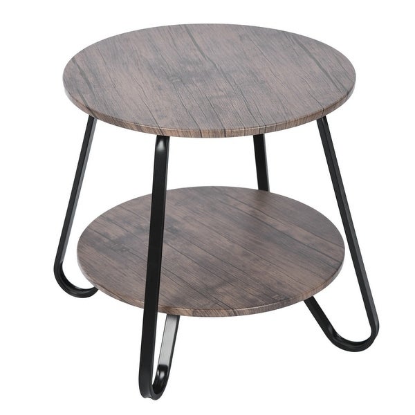 18 in.W Brown 2 Tiers Small Round Marble End Table