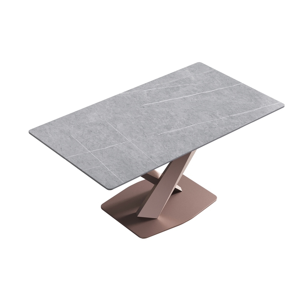 63 Inch Artificial Stone Metal Leg Dining Table for 6 people