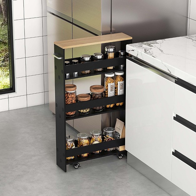 Costway Rolling Kitchen Slim Storage Cart Mobile Shelving Organizer With Handle