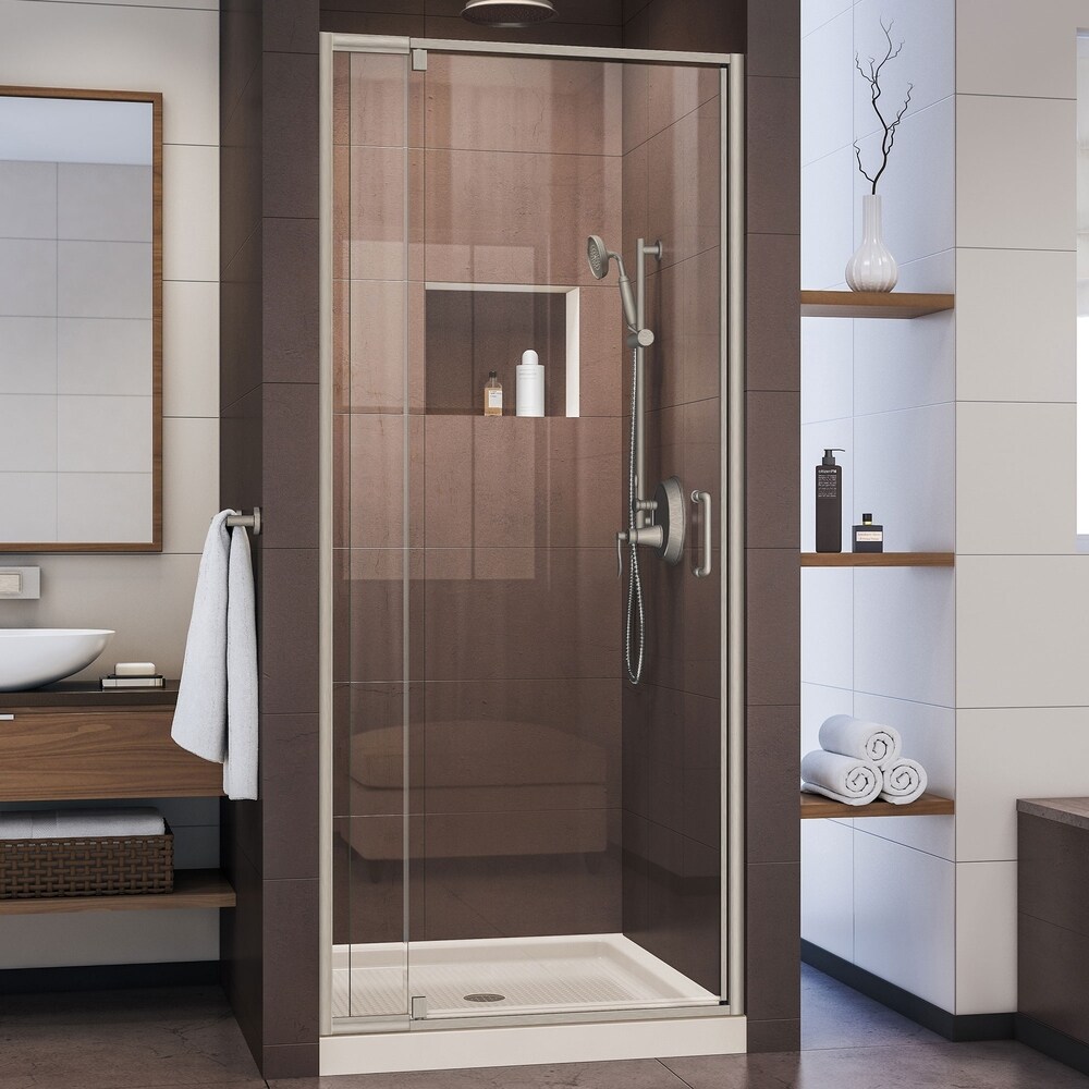 DreamLine Flex 36 in. D x 36 in. W x 74 3/4 in. H Pivot Shower Door and Shower Base Kit   36\