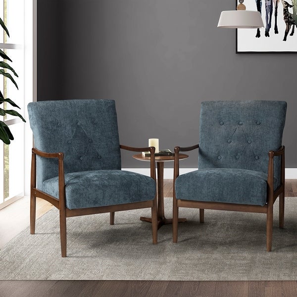 Leo Mid Century Modern Upholstered Accent Armchair with Button-tufted Back Set of 2 by HULALA HOME