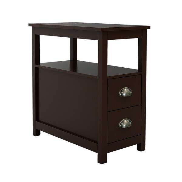 Merax Narrow Nightstand with Open Shelf and Two Drawers - - 33239940