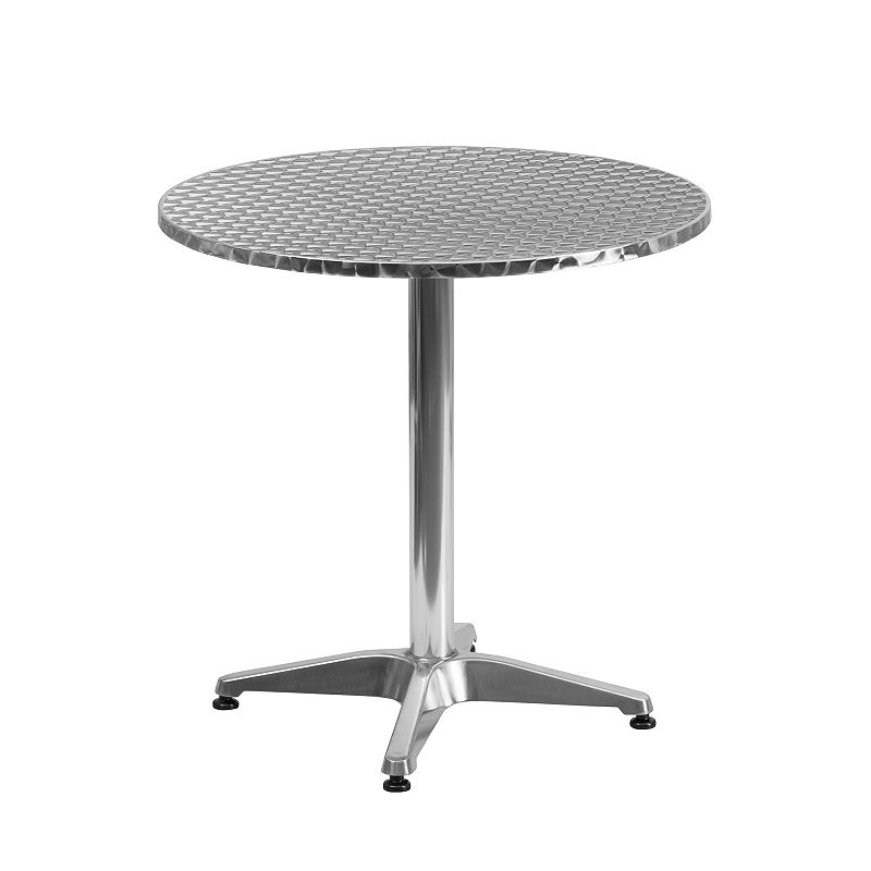 Emma and Oliver 27.5 Round Aluminum Table Set with 4 Slat Back Chairs