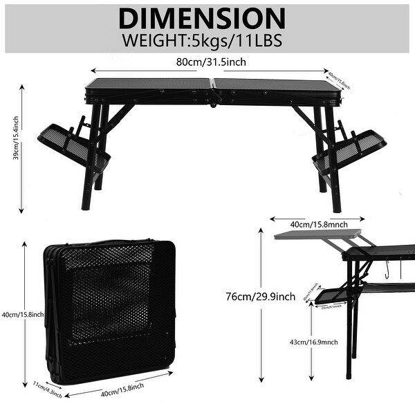 Folding Camping Grill Table with 4 Side Tables，Mesh Storage Net，Lightweight and Portable for BBQ，Outdoor Cooking，and Camping