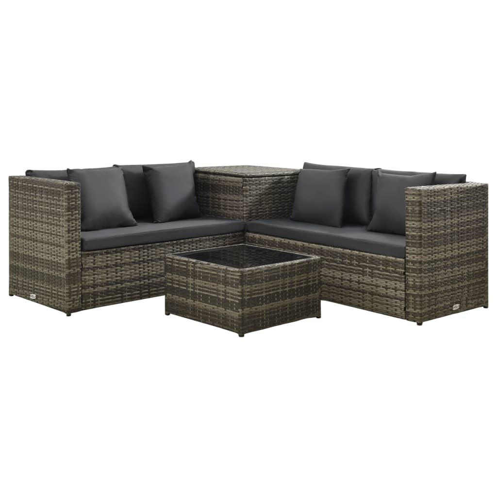 4 Piece Patio Lounge Set with Cushions Poly Rattan Gray - Overstock - 36363592