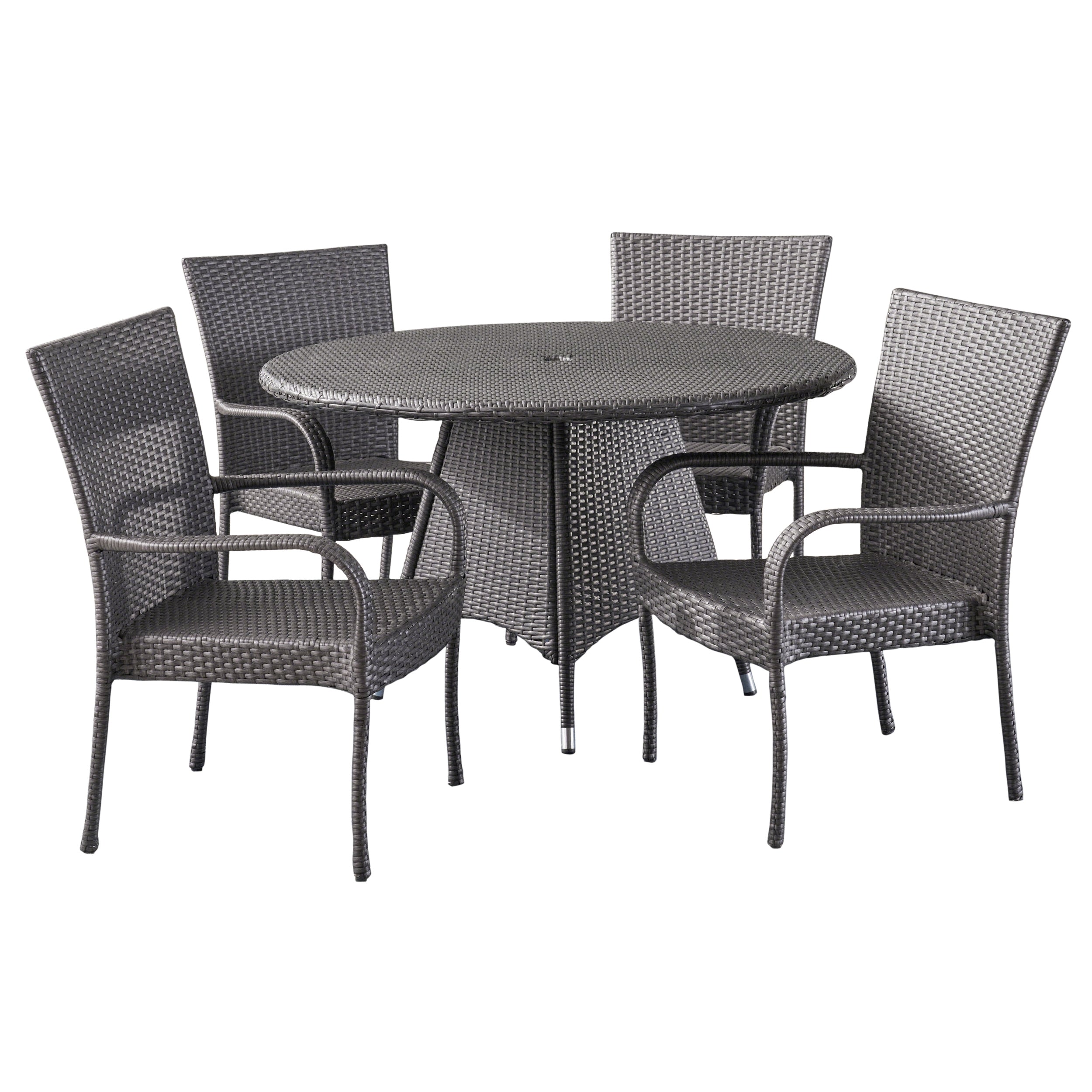 Oliver Outdoor 5 Piece Wicker Dining Set, Grey