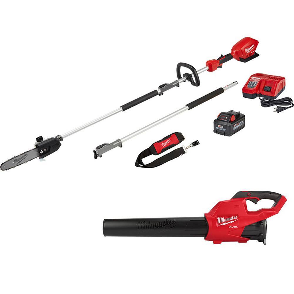 MW M18 FUEL 10 in. 18-Volt Lithium-Ion Brushless Cordless Pole Saw Kit w8.0AH Battery and M18 FUEL Blower (2-Tool) 2825-21PS-2724-20