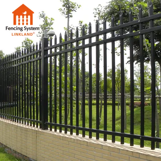 Decorative Black Powder Coated Wrought Iron Garden Garrison Fence Steel Pale Picket Fence