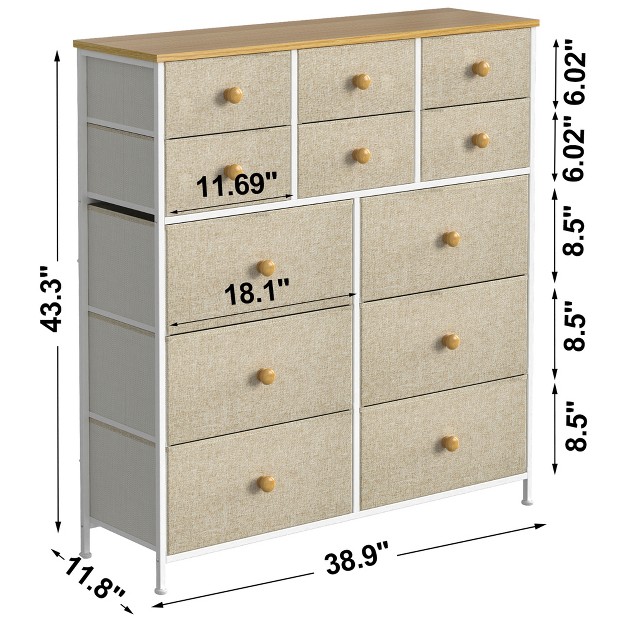 Reahome 12 Drawer Steel Frame Bedroom Storage Organizer Chest Dresser With Waterproof Top Adjustable Feet And Wall Safety Attachment Taupe