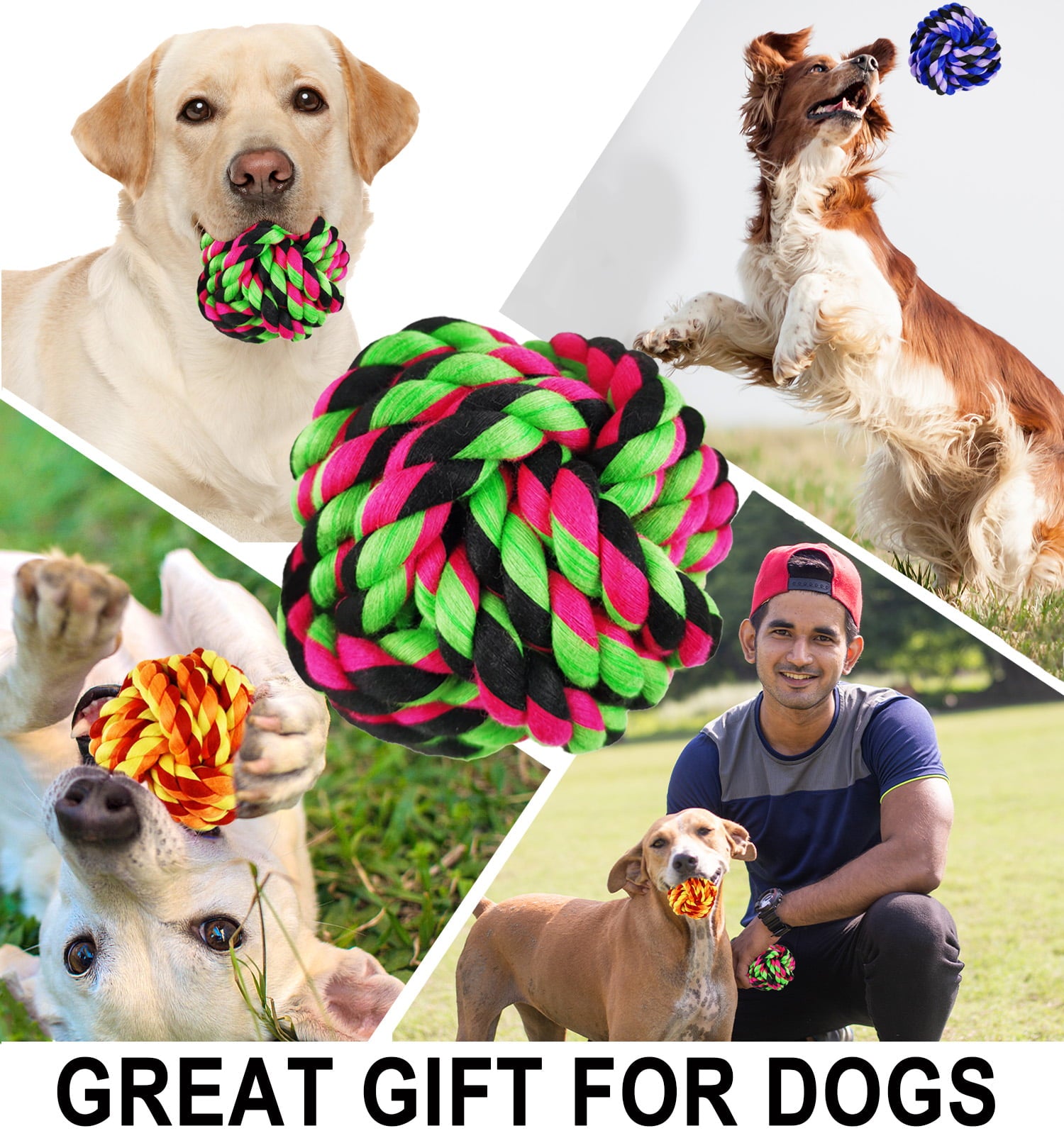 XL Dog Chew Toys for Aggressive Chewers， 6 Pack Almost Indestructible Dog Balls for Large Dogs， Heavy Duty Dental Cotton Dog Rope Toy for Medium Dogs， Puppy Teething Chew Toys， Interactive Dog Toys