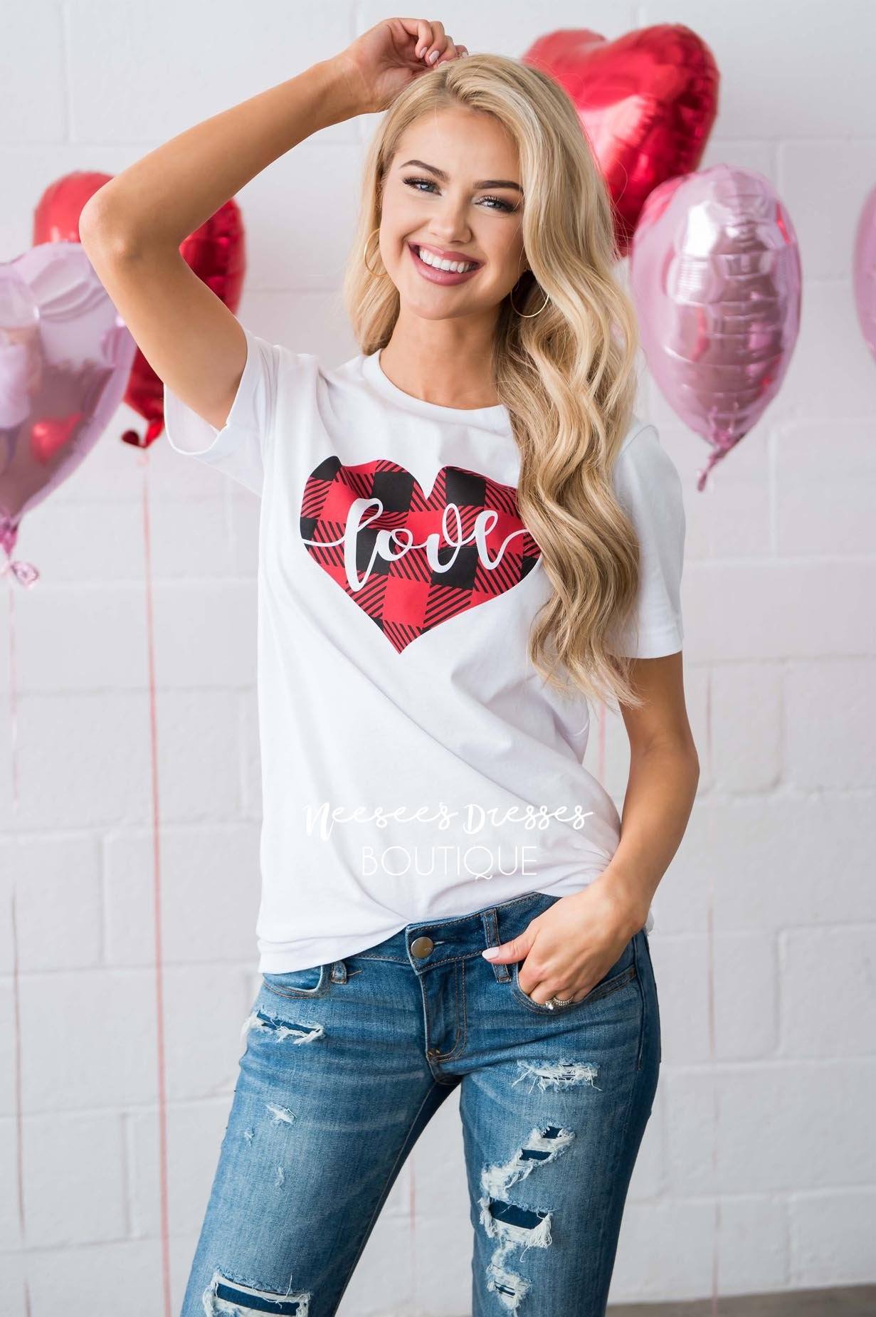 Plaid Love Heart Graphic Tee