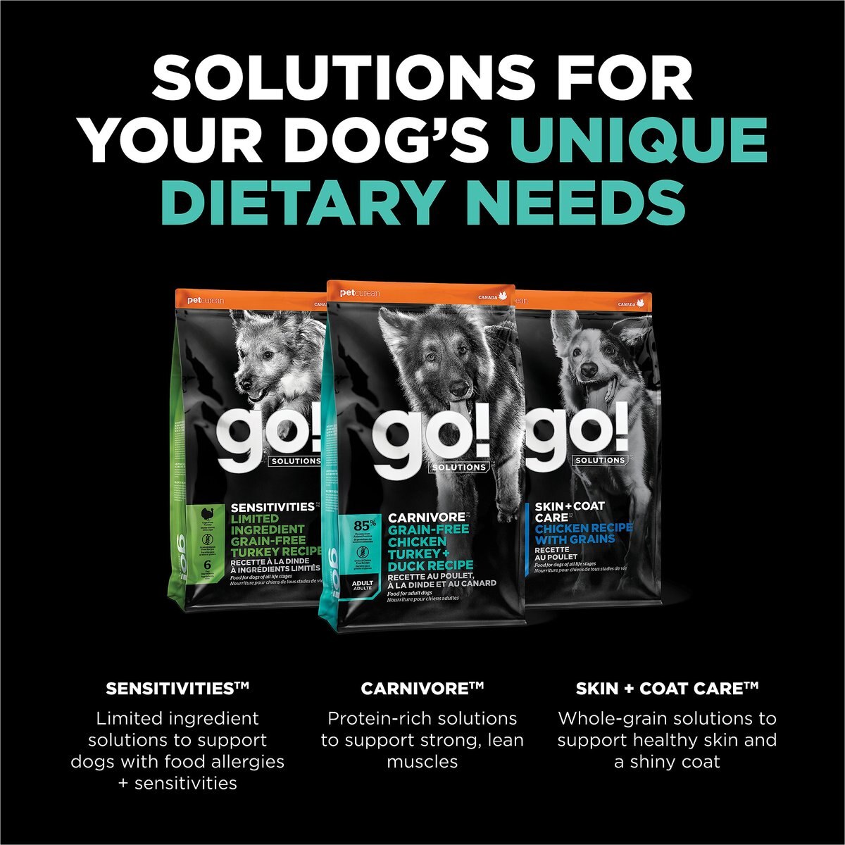 Go! Solutions Carnivore Grain-Free Chicken， Turkey + Duck Adult Recipe Dry Dog Food