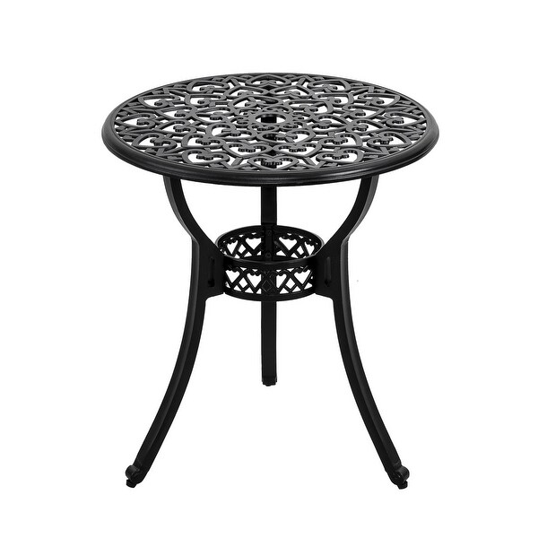 24 Inch Cast Aluminum Bistro Table with Umbrella Hole and 2 Bistro Chairs