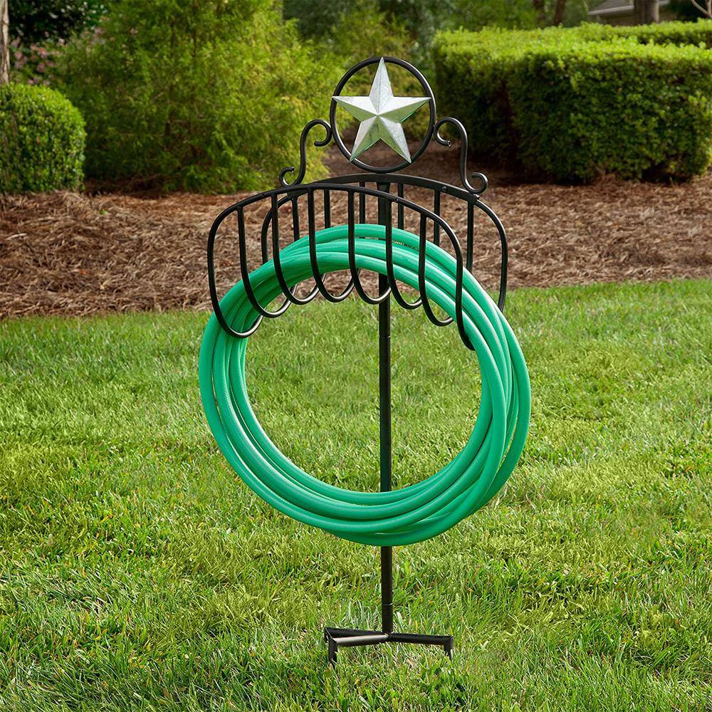 Liberty Garden Manger Style Garden Hose Stand with Star Top Design Black 124-KD