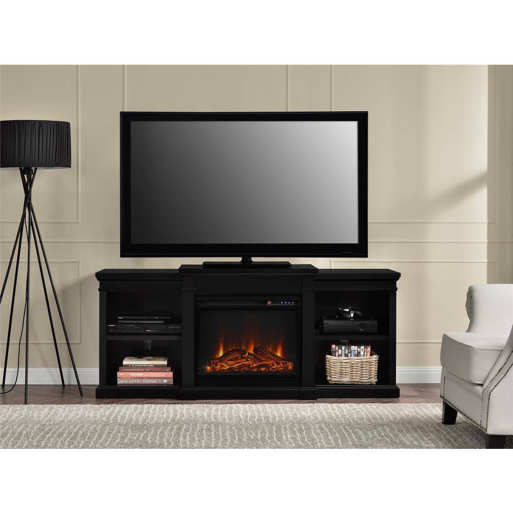 Ameriwood Home Marshall 65.1875 in. Freestanding Electric Fireplace TV Stand for TVS up to 70 in. in Black HD49433