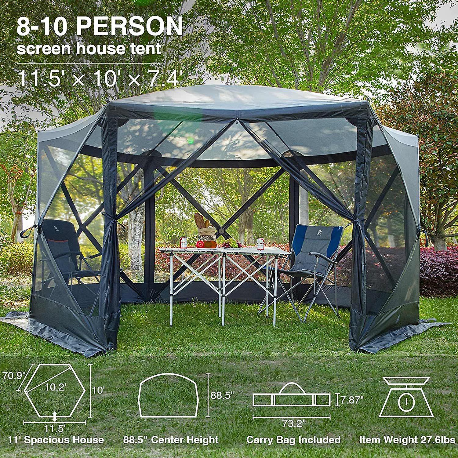 Pop Up Gazebo Screen House Tent For Camping 11.5 Ft For 8-10 Person Instant Canopy Shelter With Netting Portable For Outdoor， Backyard