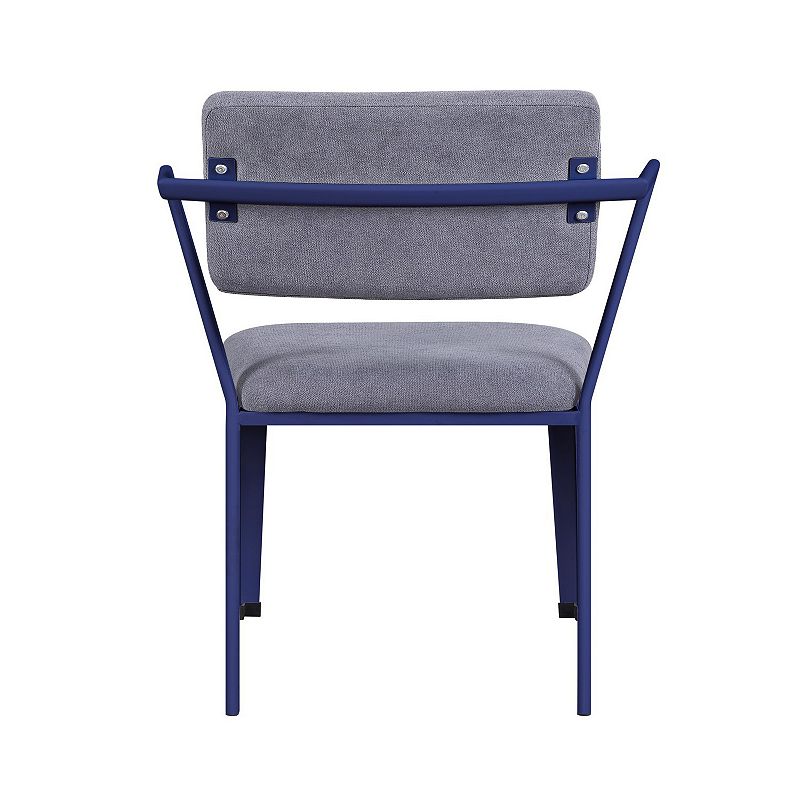 Fabric Upholstered Metal Base Chair with Flared Armrest， Blue and  Gray