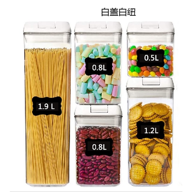 Kitchen Plastic Storage Tank Sealed Five-piece Fresh-keeping Box Food-grade Transparent Storage Tank Easy-to-buckle Can