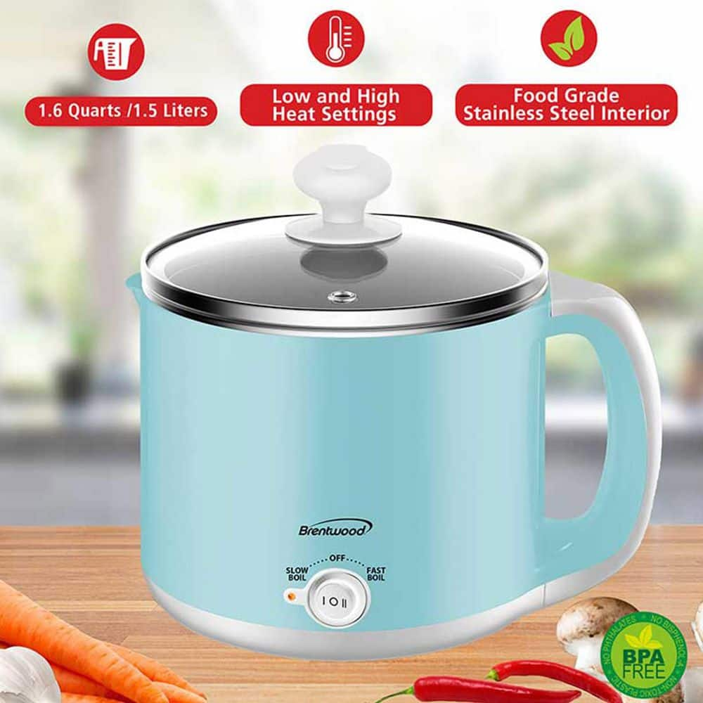 Brentwood Stainless Steel 1.9 qt. Blue Electric Hot Pot Cooker and Food Steamer 985117018M