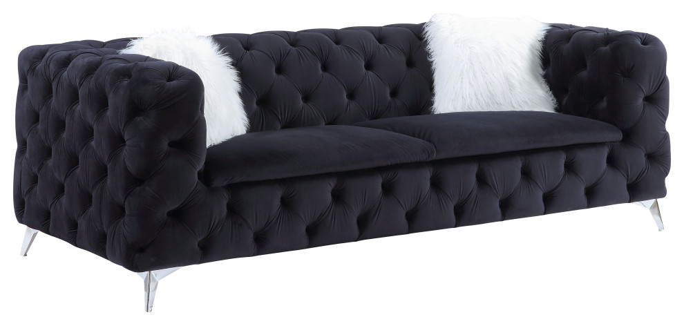 Phifina Sofa With 2 Pillows  Black Velvet   Midcentury   Sofas   by Acme Furniture  Houzz