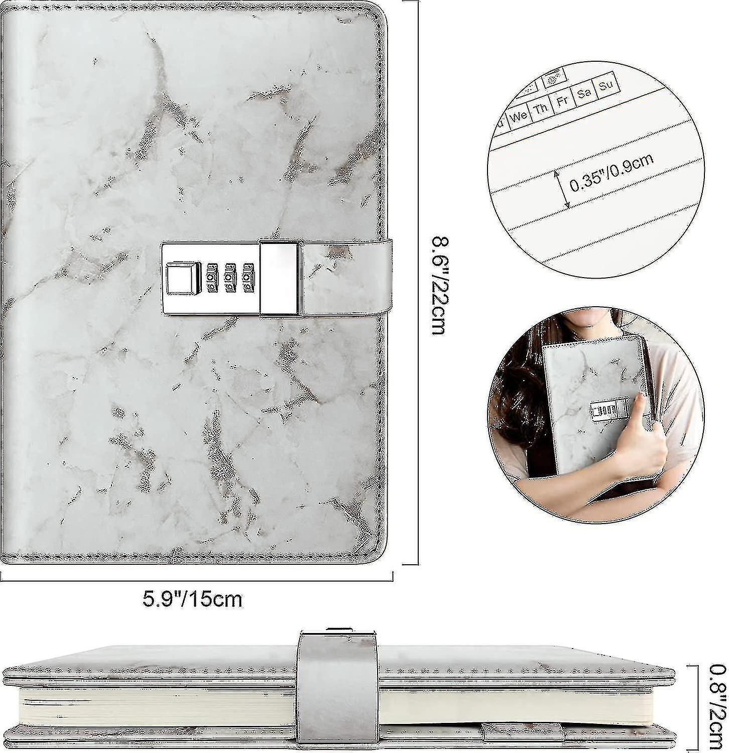 Marble Diary With Lock， Refillable A5 Journal For Girls And Women， 192 Pages Cute Notebook With Combination For Teen Girls And Boys - Purpl