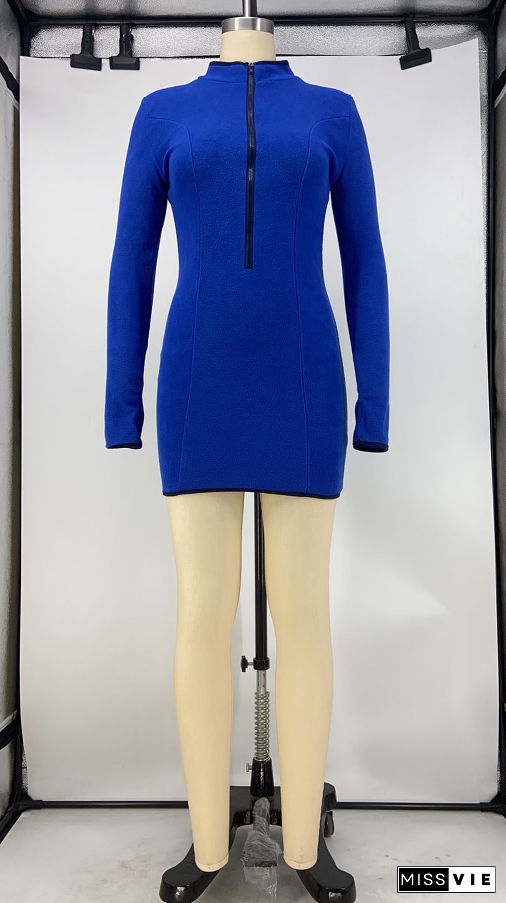 Solid Color Long Sleeve Patchwork Hip-hugging Dress