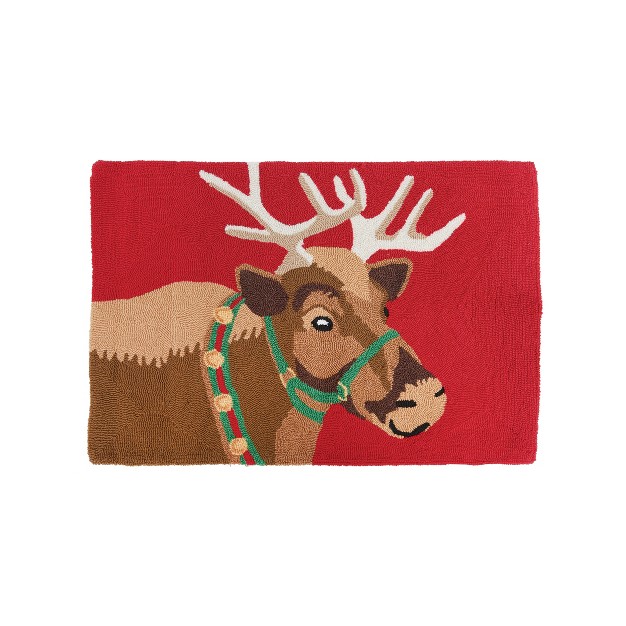 C amp f Home 2 x27 X 3 x27 Christmas Reindeer With Jingle Bells Red Acrylic Loop Accent Rug