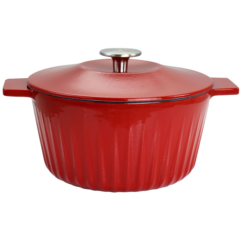 Martha Stewart Enameled Cast Iron 3Qt Embossed Stripe Dutch Oven Red