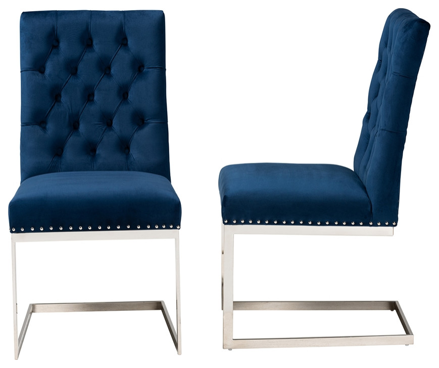 Glam and Luxe Navy Blue Velvet Fabric and Silver Metal 2 Piece Dining Chair Set   Contemporary   Dining Chairs   by Imtinanz  LLC  Houzz