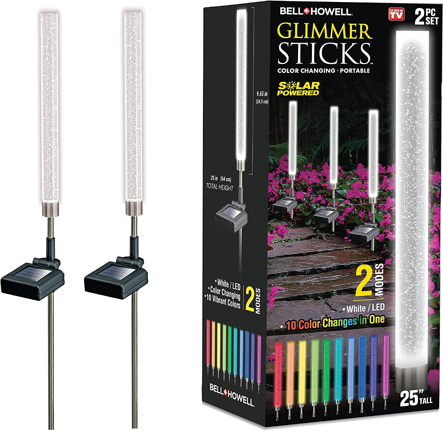 Bell+Howell Solar Outdoor Lights Solar Color Changing Lights  Glimmer Stick 2 Pack