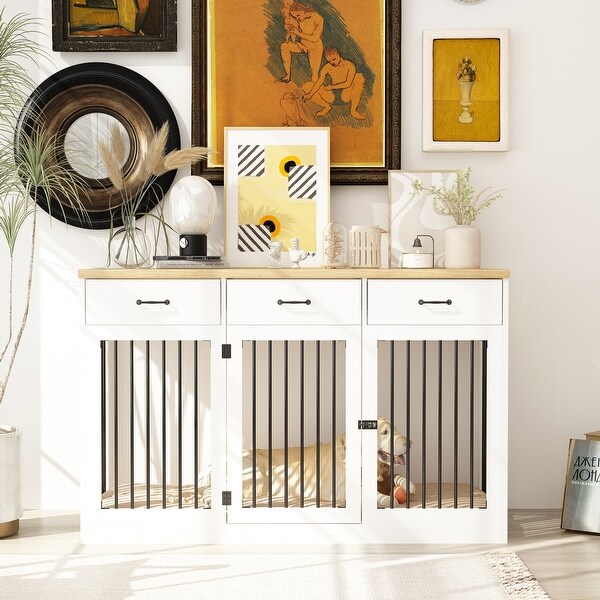 Modern Large Dog Crate with Storage Drawers