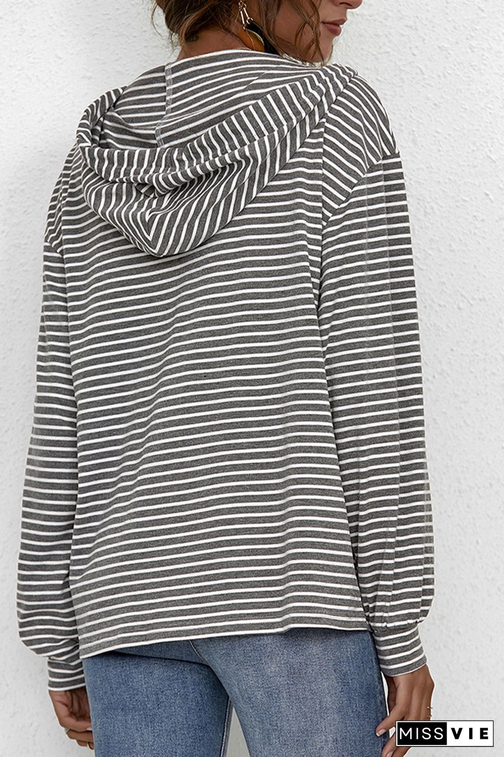 Stripes V Neck Front Pocket Drawstring Hoodies Wholesale