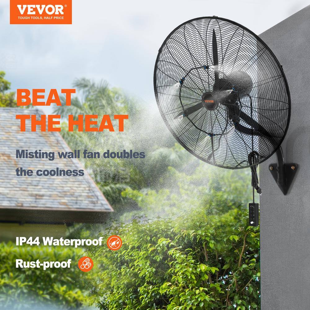 VEVOR Wall-Mount Misting Fan 24 in. 3-speed High Velocity Max. 7000 CFM Waterproof Oscillating Industrial Wall Fan GYBGSFSYCSS24BCVOV1