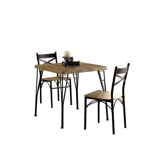 3pc Dining Table Wood And Metal Brown black Homesessentials