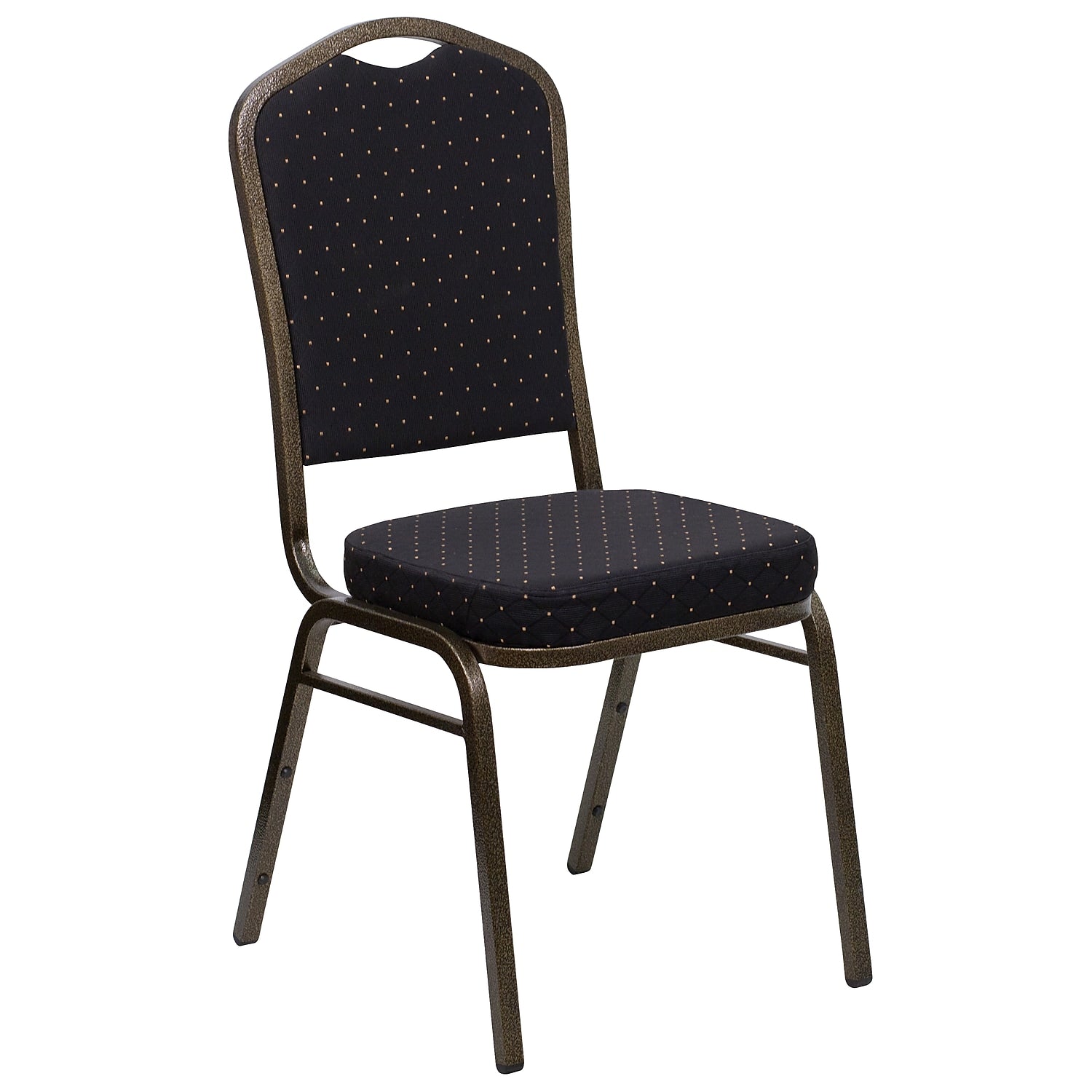 Flash Furniture 4 Pack HERCULES Series Crown Back Stacking Banquet Chair in Black Patterned Fabric - Gold Vein Frame