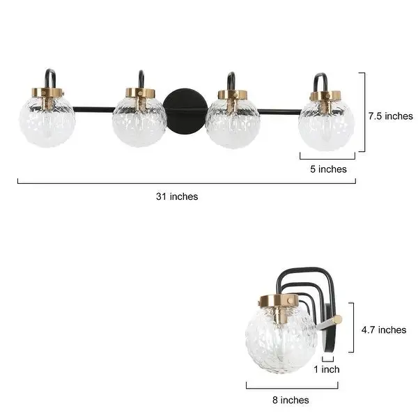 Mid-Century Modern Black Gold 4-Light Bathroom Vanity Lights Globe Glass Wall Sconces