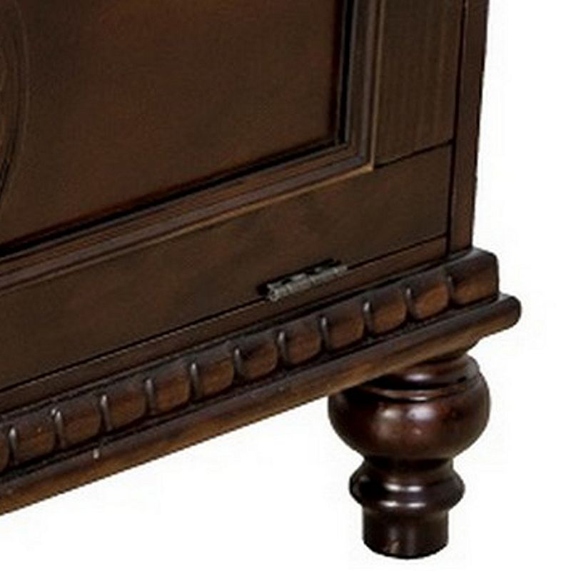 Accent Chest with Drop Down Storage and Carved Details， Brown