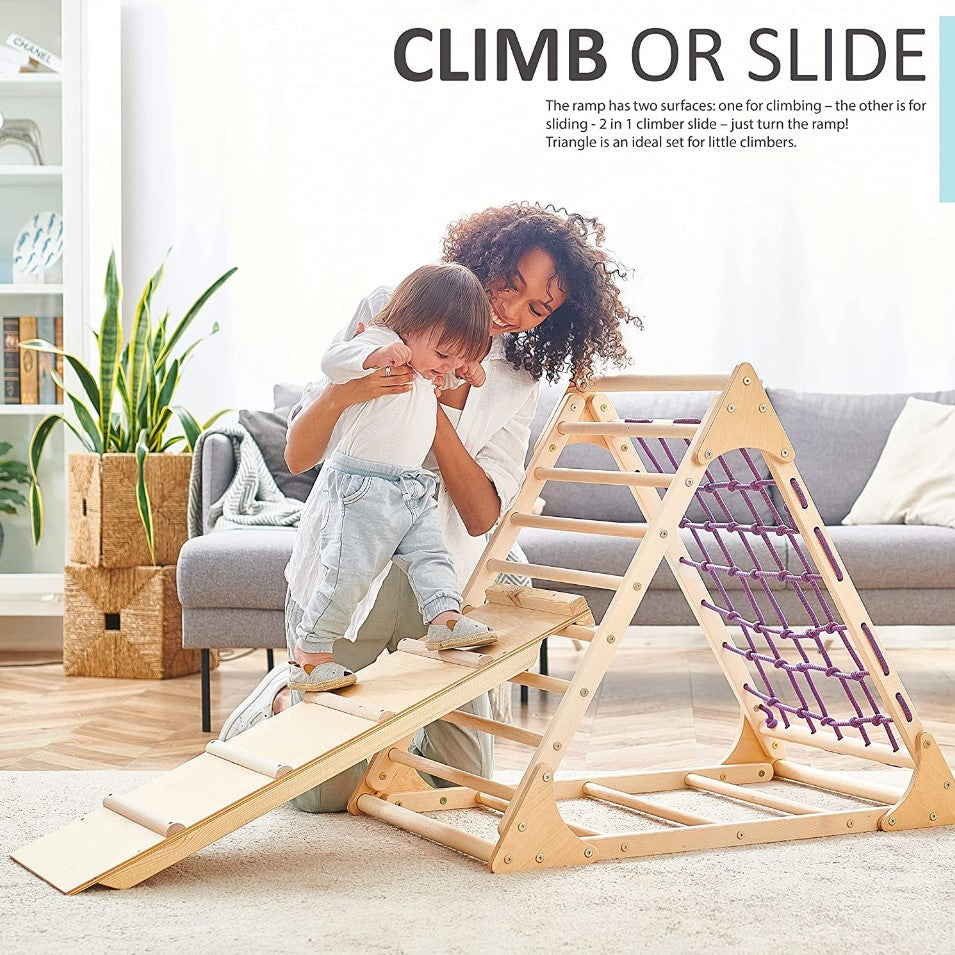 WEDANTA Climbing Toys for Toddlers 4 in 1 - Triangle Climber with Ramp - Baby Climber - Wooden Toddler Climbing Set 4 in 1 - Toddler Climbing Toys Indoor - Climbing Triangle Kids - Pyramida